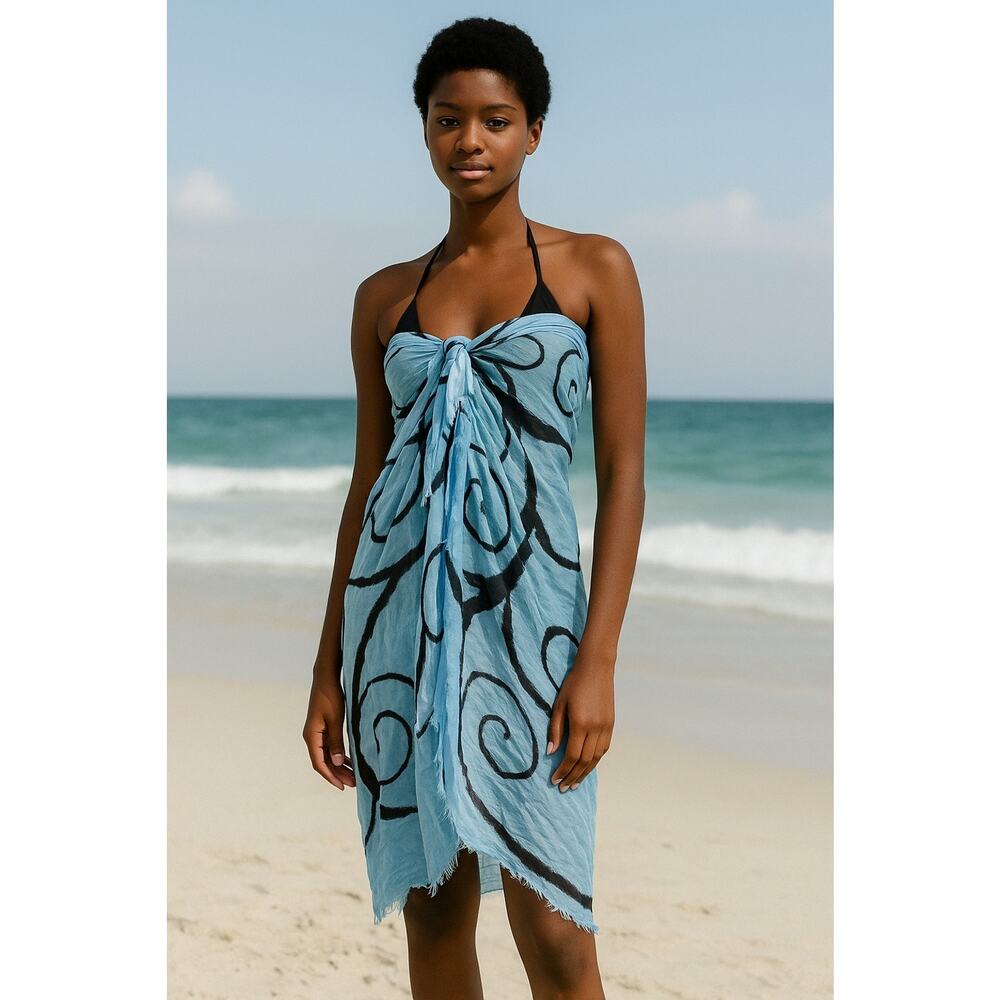 Maurices Blue Swirl Summer Beach Swim Scarf Sarong Cover-Up Womans‎ One Size